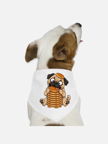 Carlin avec des pancakes Dessin animé drôle - Bandana pour chien - blanc - Devant