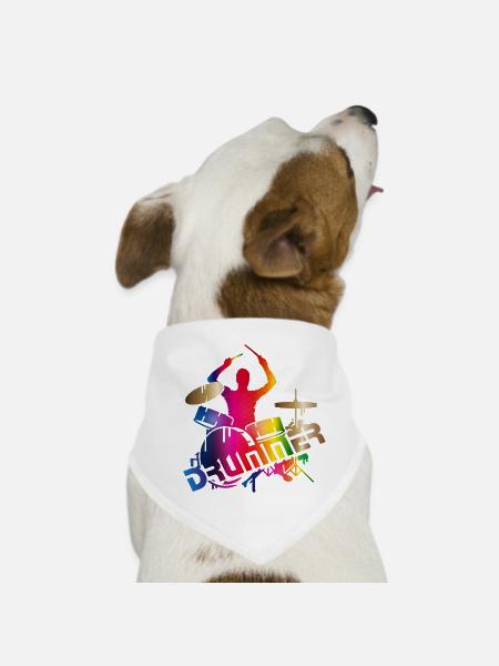 batteur coloré assis sur les tambours - Bandana pour chien - blanc - Devant