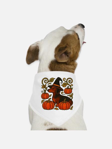 Pumpkin Witch Dachshund - Dog Bandana - white - Front