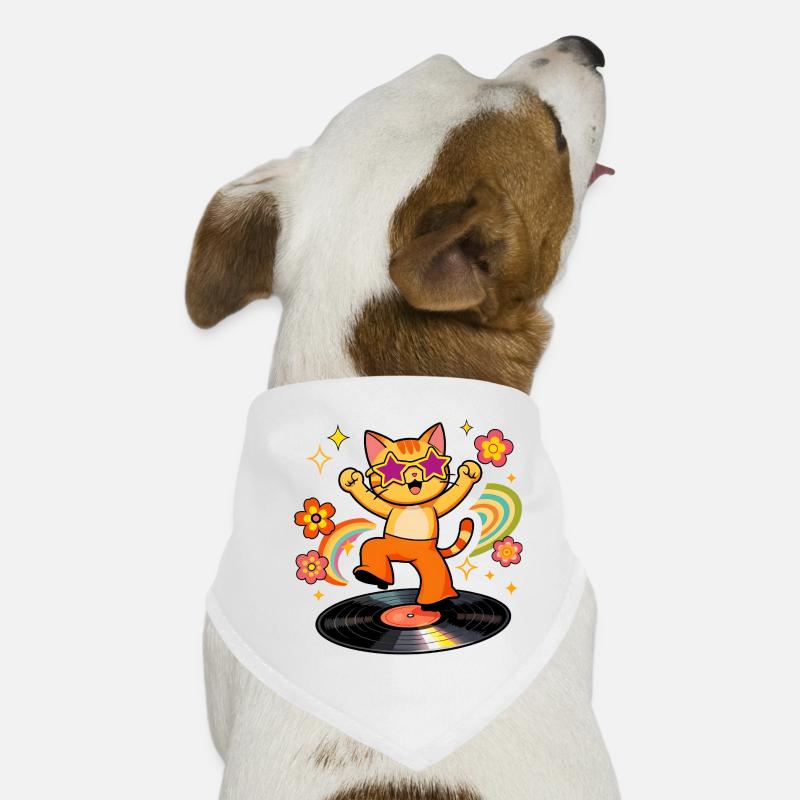 Chat Disco sur Vinyle Coloré Bandana pour chien
