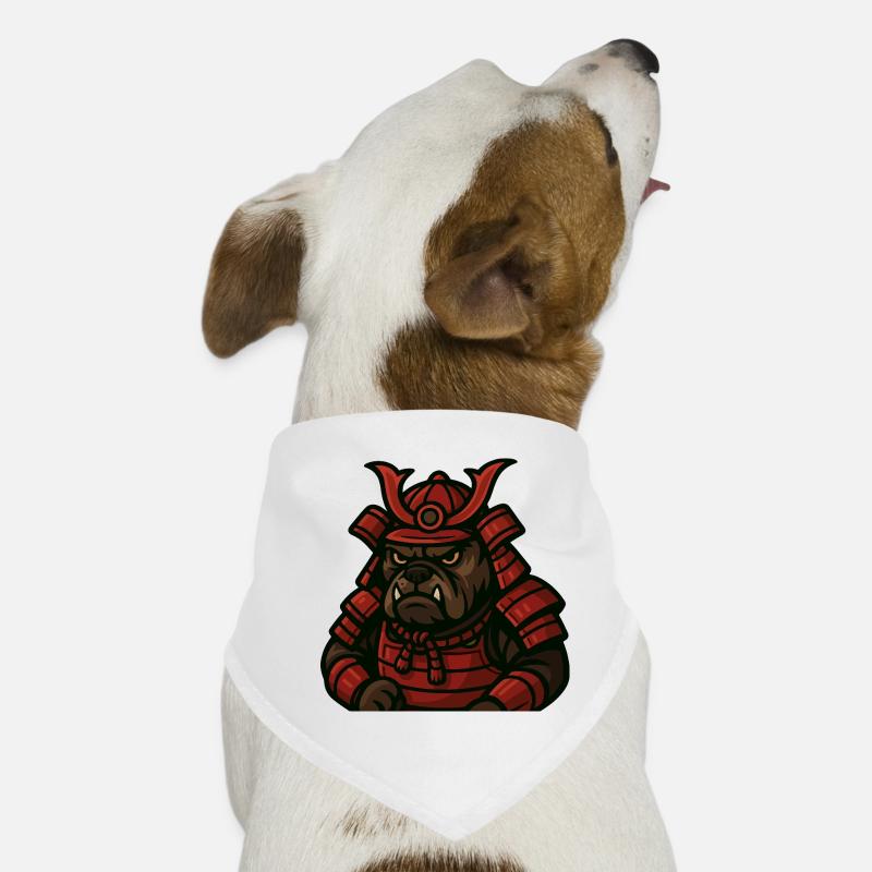 Bulldog Samurai Warrior in Red Battle Armor Dog Bandana