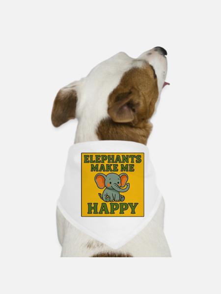 Elephants Make Me Happy - Cute Vintage Elephant - Dog Bandana - white - Front