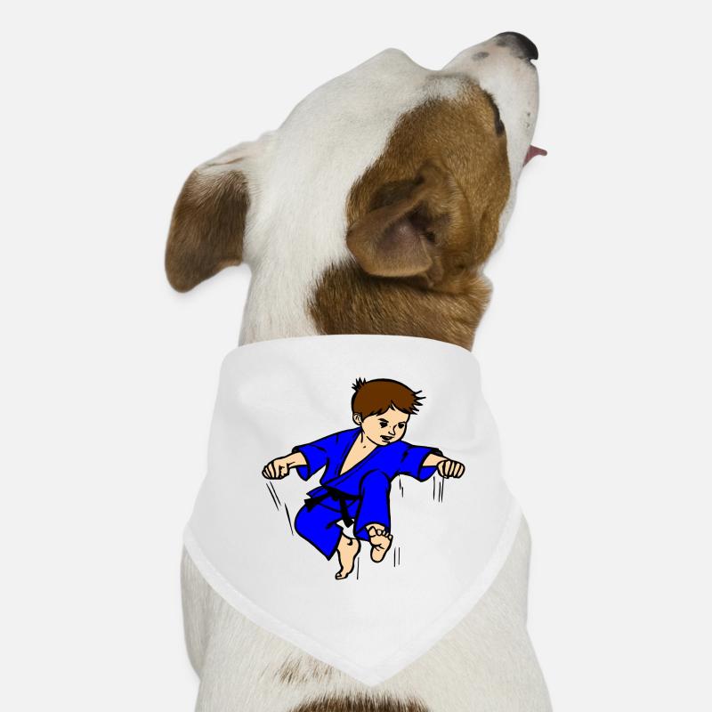Blauer Anzug Karatekind oder Judokind mit schwarzem Gürtel Hunde-Bandana