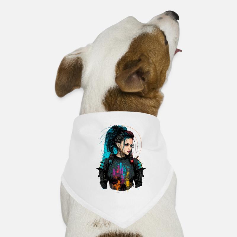 Atemberaubendes Gemälde einer wunderschönen Punk-Frau - Hunde-Bandana - Weiß