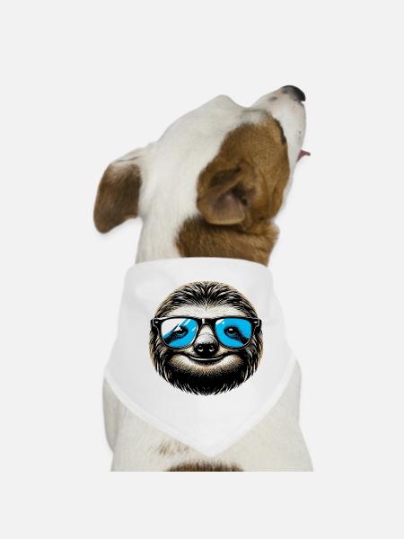 Faultier mit Sonnenbrille - Hunde-Bandana - Weiß - Vorne