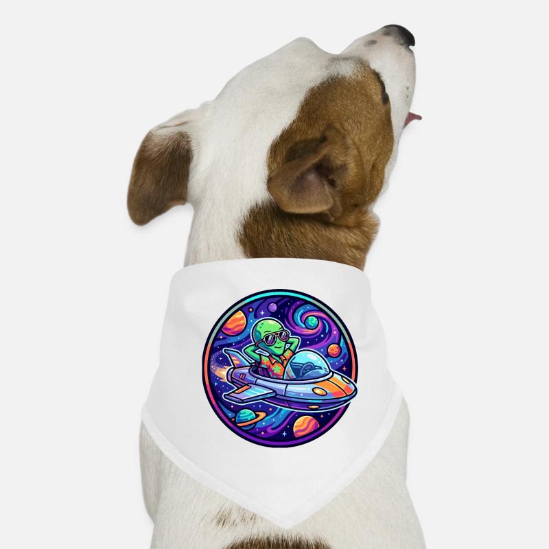 Alien in Spaceship Makes Vacation Fun Cosmos Motif Dog Bandana