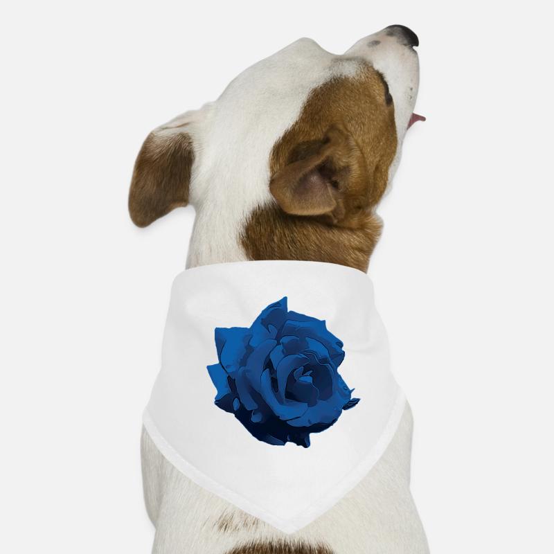 Fleur - Rose bleu - Bandana pour chien - blanc