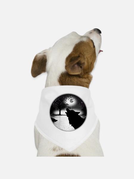 howling wolf at night at full moon - Dog Bandana - white - Front