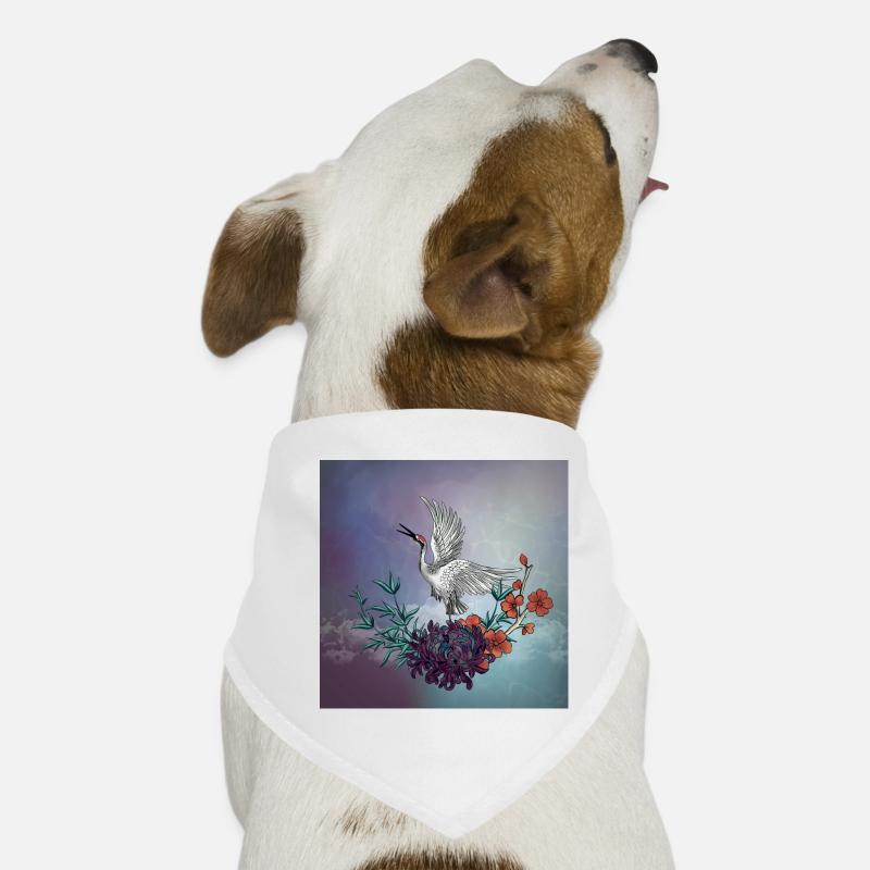 Wunderbarer Kranich mit Blumen - Hunde-Bandana - Weiß