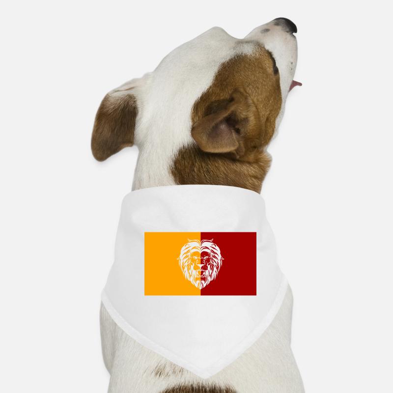 Löwe mit gelb roter Hintergrund - Hunde-Bandana - Weiß