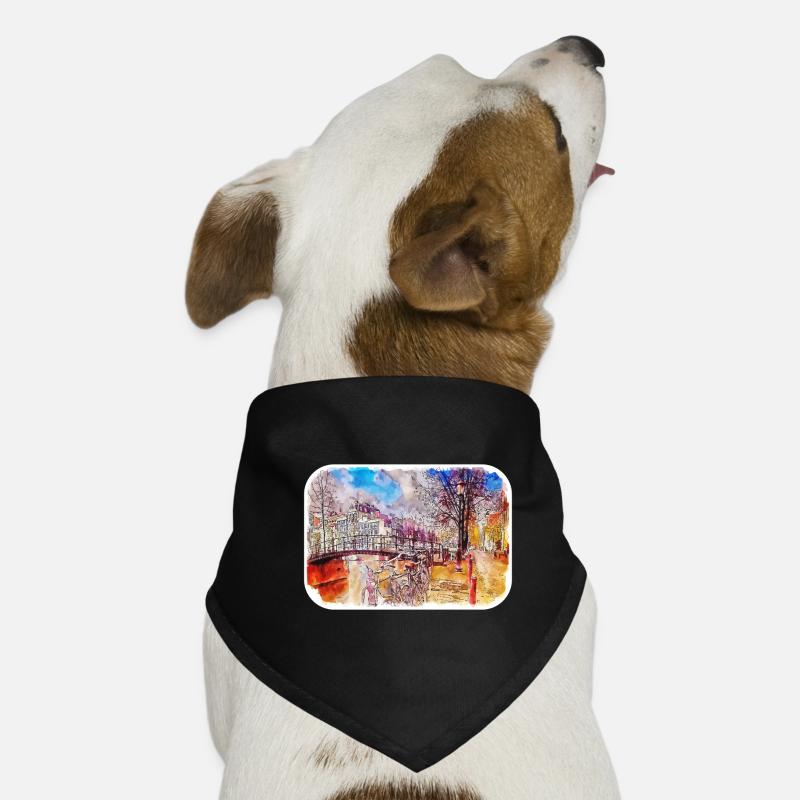 Amsterdam Pays-Bas Aquarelle Dessin d’esquisse Bandana pour chien