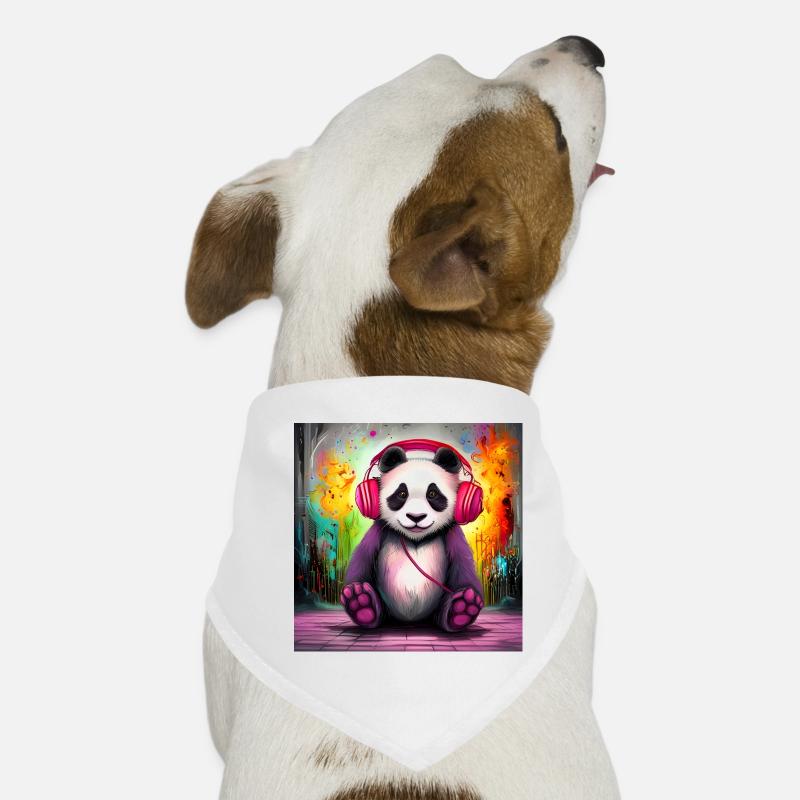 Panda DJ mit bunten Kopfhörern - Hunde-Bandana - Weiß