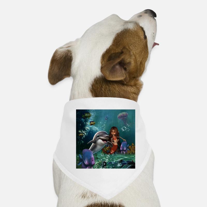 Cute mermaid and funny dolphin Dog Bandana