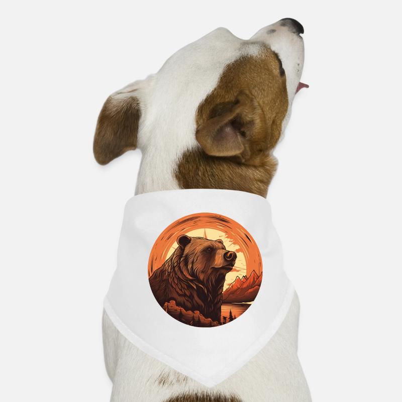 Rétro Ours brun au Canada Mountains Sunset Bandana pour chien