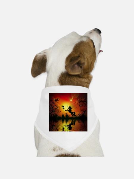 Unicorn and fairy playing at sunset. - Dog Bandana - white - Front