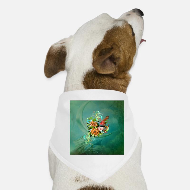 Wunderschöne elegante Blumen mit Vogel. Hunde-Bandana