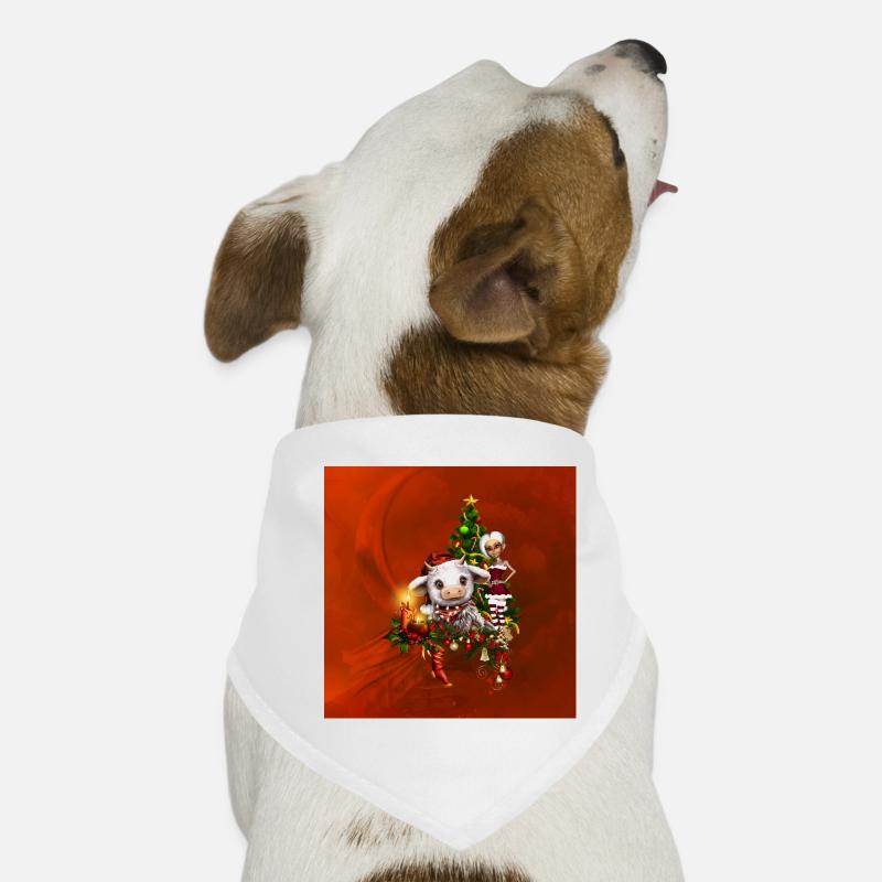 Niedliche Weihnachtskuh mit Elf und Weihnachtsbaum Hunde-Bandana