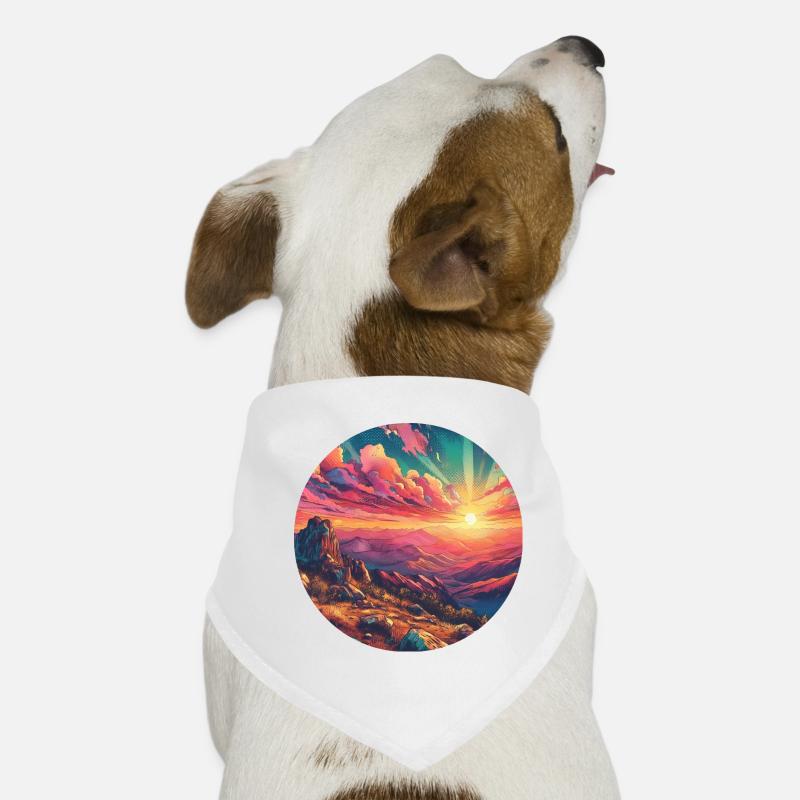 Landschaft farbenfroh Sonnenuntergang Berge Comic Hunde-Bandana