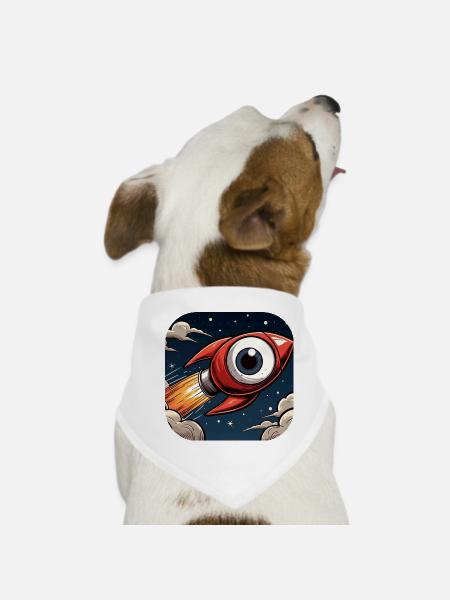 Rocket with a big eye takes off into space Comic - Dog Bandana - white - Front