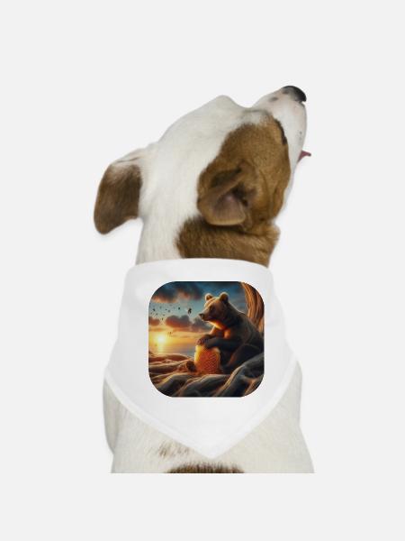 Brown bear sitting in front of a tree with honeycomb - Dog Bandana - white - Front