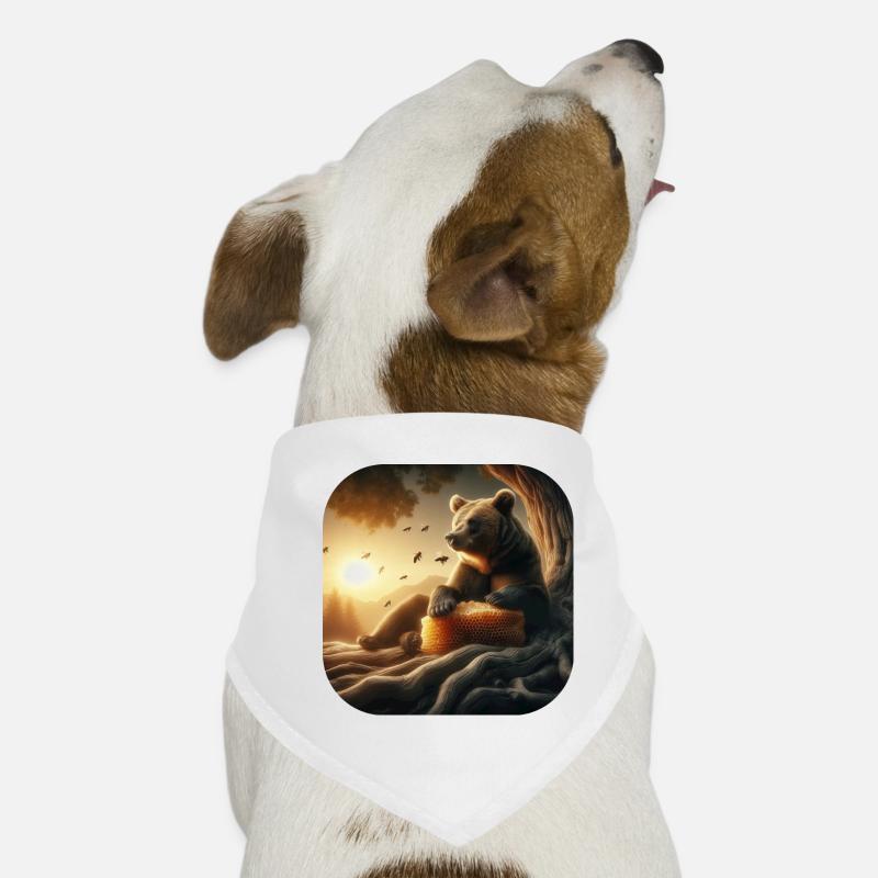 Ours brun assis devant un arbre au coucher du soleil Bandana pour chien
