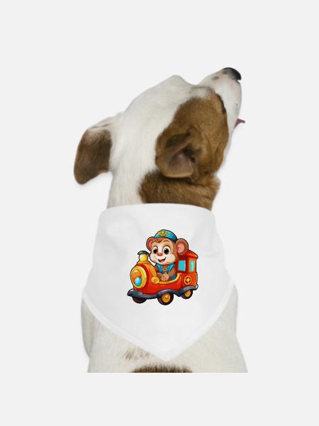Affe Eisenbahn Schimpanse Affe fährt Eisenbahn - Hunde-Bandana - Weiß - Vorne