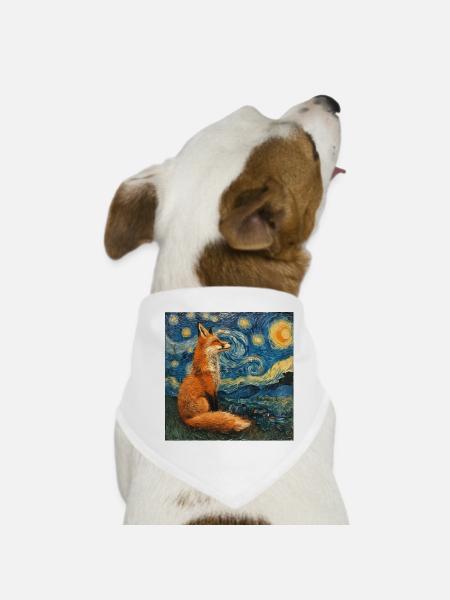 fuchs, füchse, van gogh, sternennacht - Hunde-Bandana - Weiß