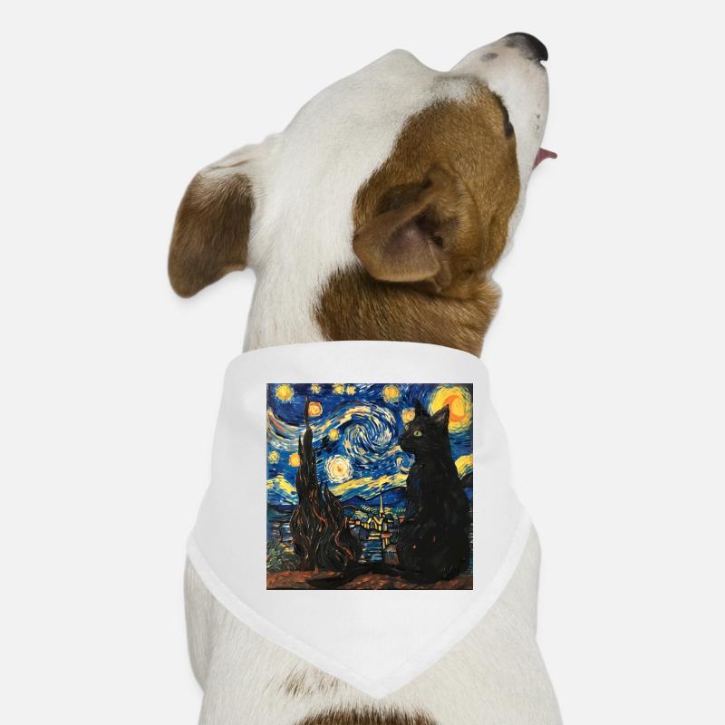 Black Cat, Cat, Animal, Van Gogh, Starry Night Dog Bandana