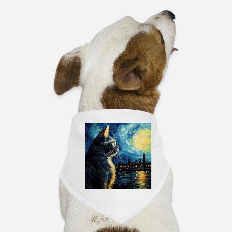 Chat, Motif De Chat, Van Gogh, Nuit Étoilée Bandana pour chien
