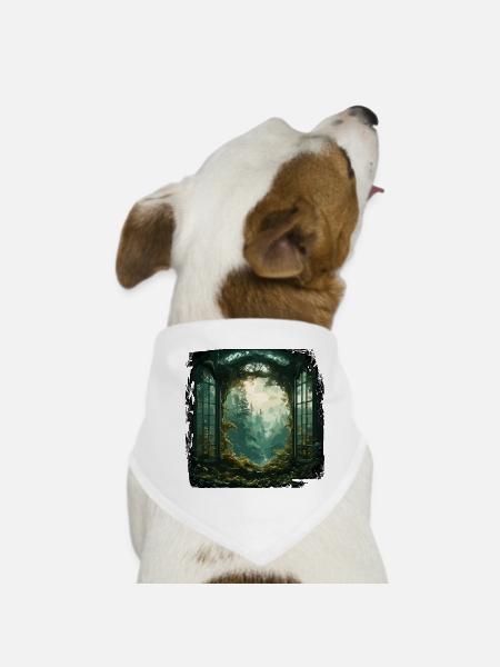 Fenster im Wald / Bäume / Ausblick / Wildnis - Hunde-Bandana - Weiß