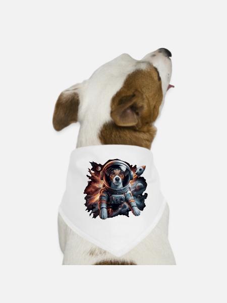 Astronaut Jack Russell Terrier Rocket Gift - Dog Bandana - white - Front