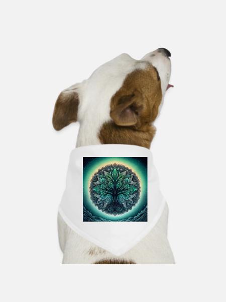 Mandala-Baum in Seegrün - Hunde-Bandana - Weiß - Vorne
