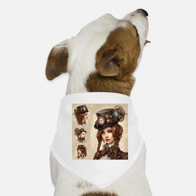 Schönes Mädchen im Steampunk-Stil - Hunde-Bandana - Weiß