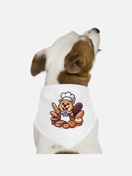 Baker Beaver: The Pastry Pro - Dog Bandana - white - Front