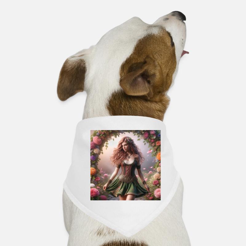 Femme celtique dans une arche de fleurs - Bandana pour chien - blanc
