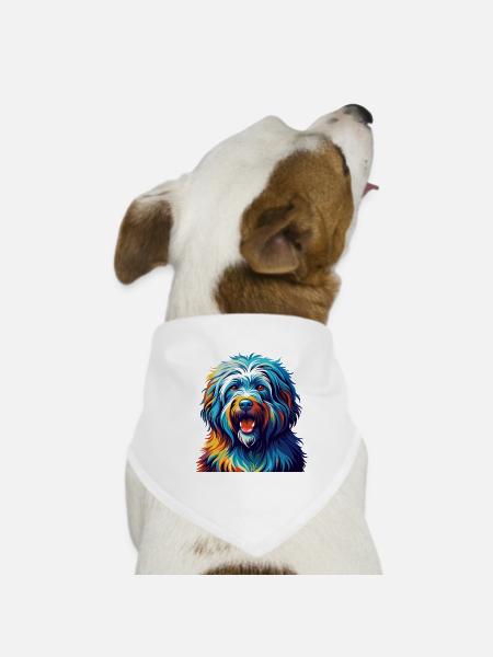 Puli Chien Race Coloré Aquarelle Dessin Animé Kawaii - Bandana pour chien - blanc - Devant