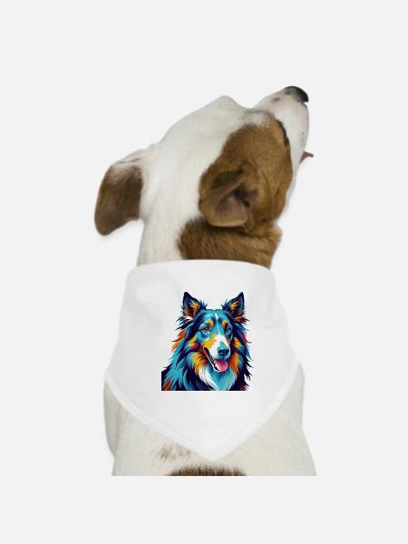 Collie Dog Breed Colorful Cartoon Kawaii - Dog Bandana - white - Front