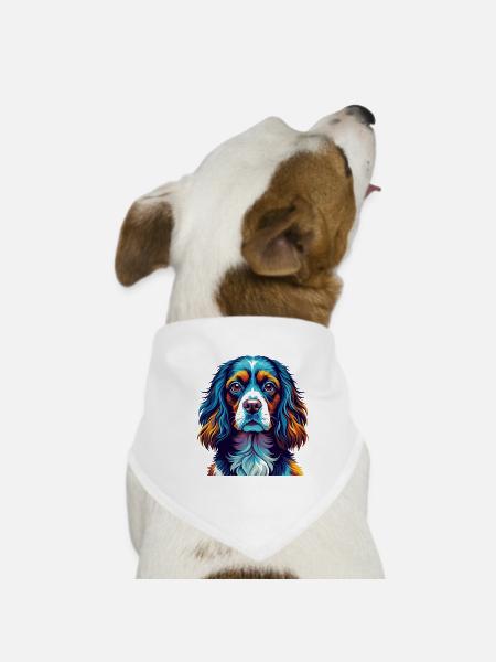 Épagneul russe Chien Race Coloré Dessin animé Kawaii - Bandana pour chien - blanc - Devant