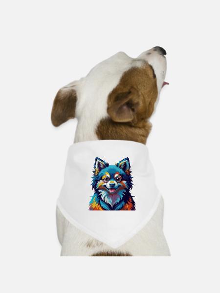 Toy German Spitz Dog Breed Colorful Cartoon Kawaii - Dog Bandana - white - Front