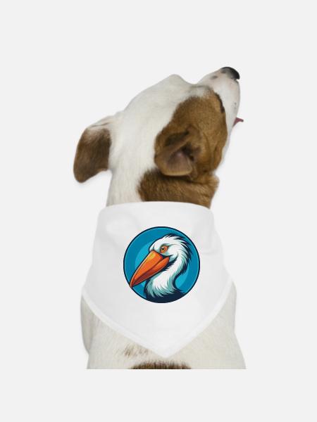 Pélican mignon drôle Kawaii dessin animé Animal Animal Logo - Bandana pour chien - blanc - Devant