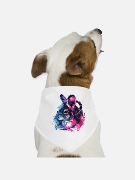 Chinchilla Chinchillas Woolly Mouse with Headphones - Dog Bandana - white - Front