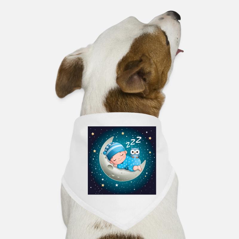 Sleeping baby boy on the moon with an owl. Dog Bandana