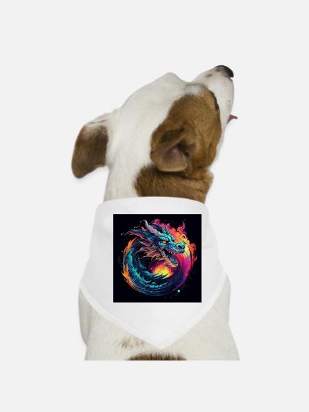 Neon Drache im Sternenkreis - Hunde-Bandana - Weiß - Vorne