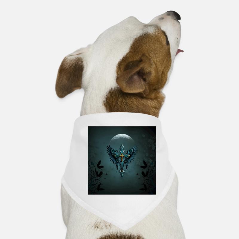 Croix gothique avec des éléments décoratifs et des oiseaux. Bandana pour chien