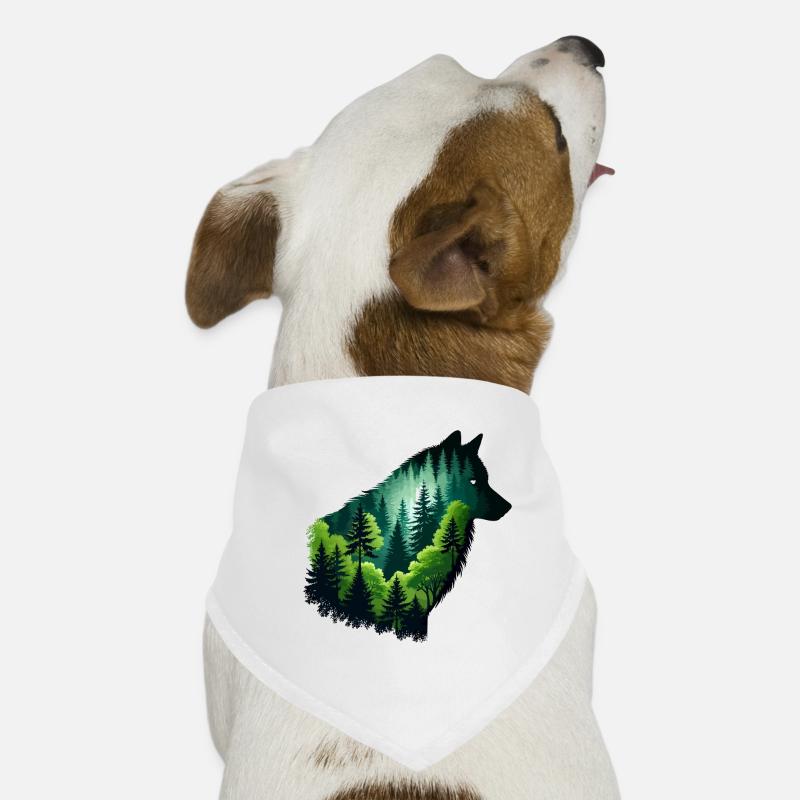 Silhouette Wolf mit grünem Wald Hunde-Bandana
