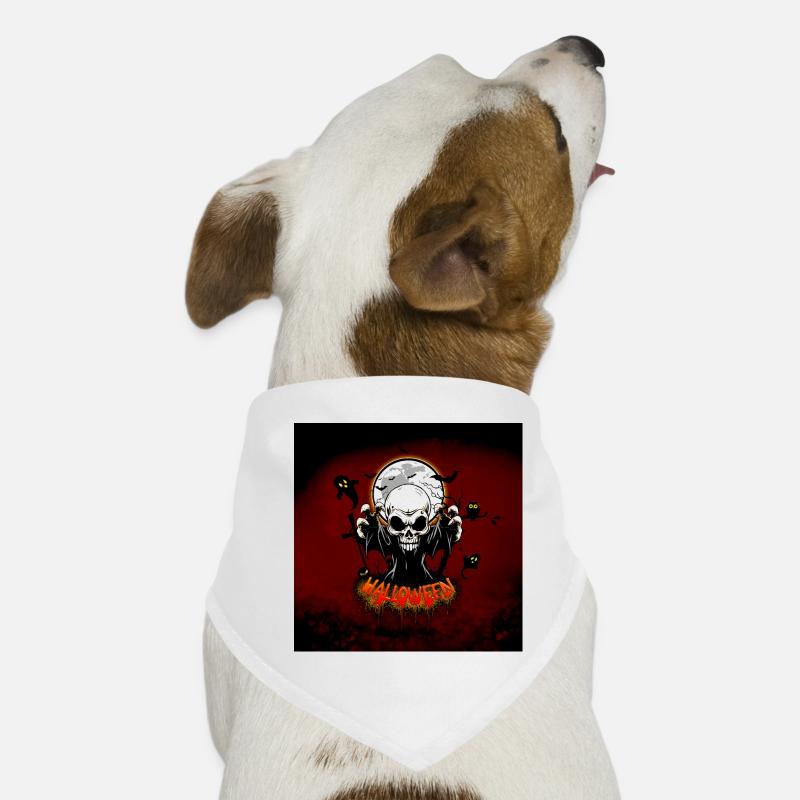 Skull with sharp teeth - Dog Bandana - white