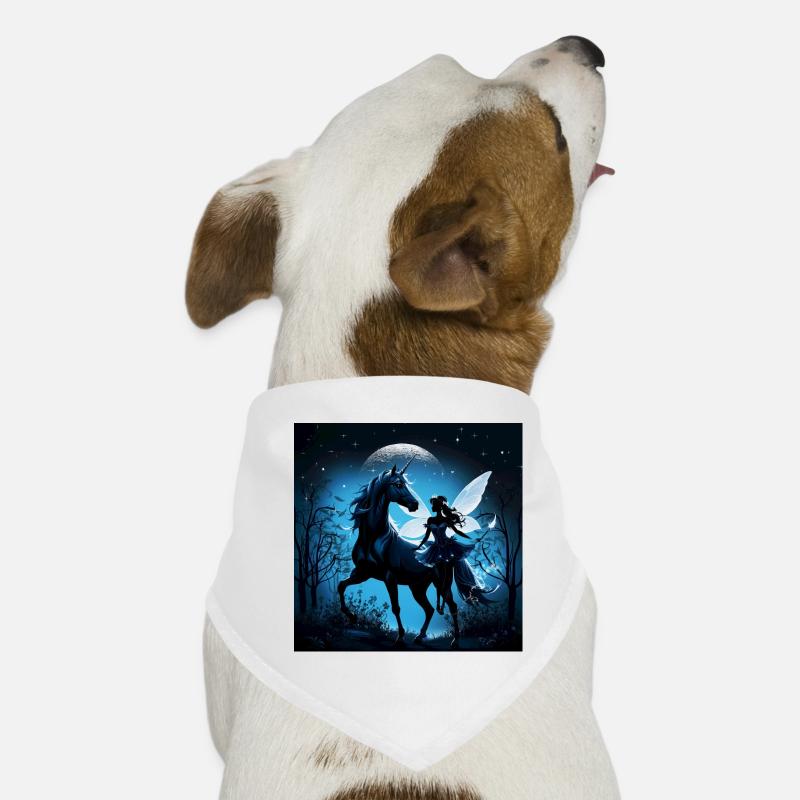 Die Fee und das Einhorn: Ein nächtliches Abenteuer. - Hunde-Bandana - Weiß