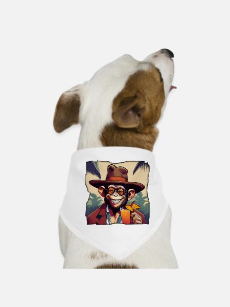 Singe avec cocktail ! - Bandana pour chien - blanc - Devant