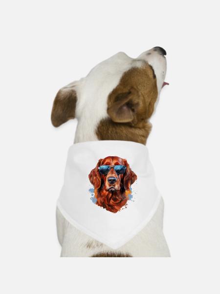 Irish Setter mit Sonnebrille - Hunde-Bandana - Weiß - Vorne