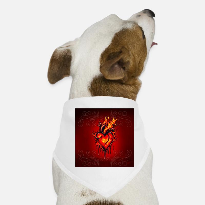 Flammendes Herz. - Hunde-Bandana - Weiß